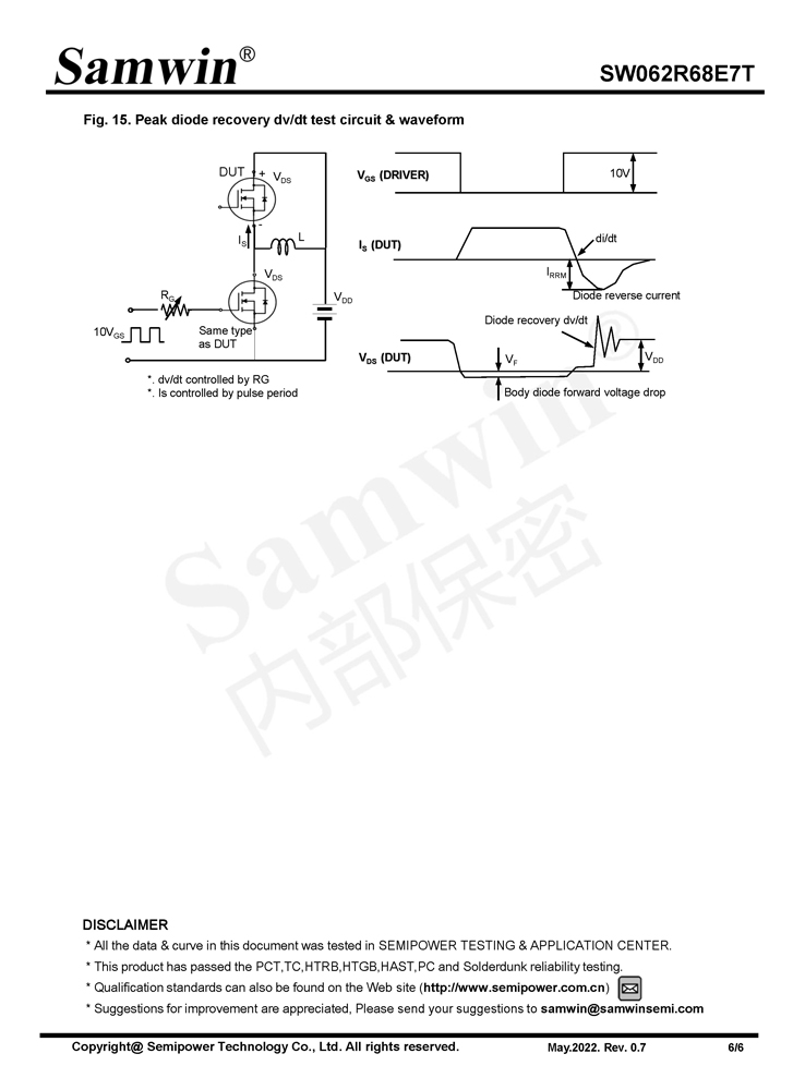 Samwin SW062R68E7T N-channel Enhanced mode TO-252 MOSFET