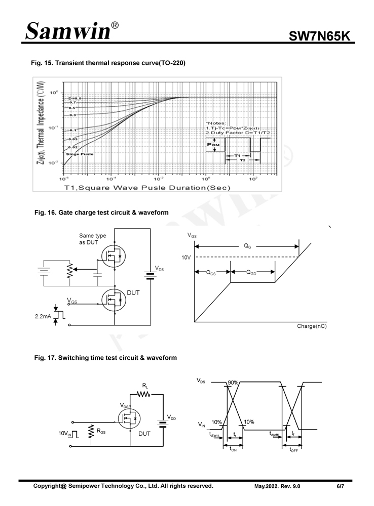 Samwin SW7N65K N-channel Enhanced mode TO-220F/TO-220SF/TO-251/TO-251N/TO-252/TO-220 MOSFET